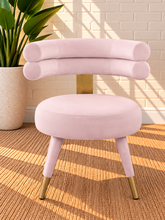 Load image into Gallery viewer, Althea Powder Rose velvet dining chair with deep channel tufted back and gold metal leg details
