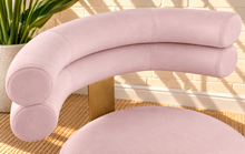 Load image into Gallery viewer, Althea Powder Rose velvet dining chair with deep channel tufted back and gold metal leg details