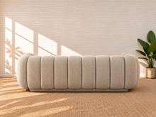 Load image into Gallery viewer, Image 3 of 4: Amanda upholstered sofa in Soft Biscuit chenille with rounded arms and vertical channel detailing