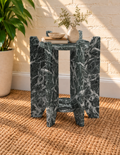 Load image into Gallery viewer, Avila marble side table in Jade Frost with round green marble tops and sculptural geometric base