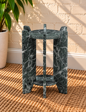 Load image into Gallery viewer, Avila marble side table in Jade Frost with round green marble tops and sculptural geometric base