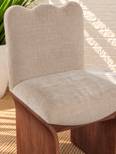 Load image into Gallery viewer, Ayala Walnut dining chair upholstered in Taupe Chenille with sculptural Brown Walnut wood frame