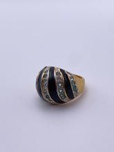 Load image into Gallery viewer, Gold Plated Black Enameled Cocktail Ring