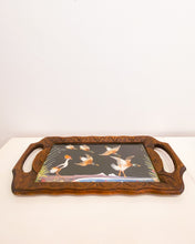 Load image into Gallery viewer, Vintage Wood Carved Tray with Real Feather Birds