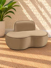 Load image into Gallery viewer, Image 1 of 4: Billy upholstered lounge chair in Camel velvet with brown piping and sculptural rounded silhouette