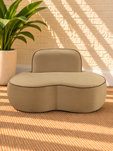 Load image into Gallery viewer, Image 2 of 4: Billy upholstered lounge chair in Camel velvet with brown piping and sculptural rounded silhouette