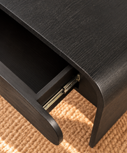 Load image into Gallery viewer, Blaise Charcoal nightstand in solid black oak with curved design and integrated drawer.
