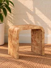Load image into Gallery viewer, Blaise sculptural side table in natural Ash Burl with curved Art Deco-inspired frame