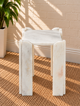 Load image into Gallery viewer, Blythe marble side table in Arctic Pearl with sculptural geometric base and genuine pearl white marble