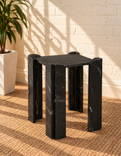 Load image into Gallery viewer, Blythe marble side table in Noir Veil with genuine black marble and sculptural geometric legs