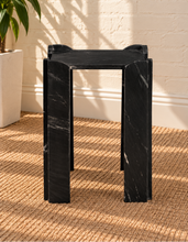 Load image into Gallery viewer, Blythe marble side table in Noir Veil with genuine black marble and sculptural geometric legs