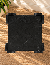 Load image into Gallery viewer, Blythe marble side table in Noir Veil with genuine black marble and sculptural geometric legs