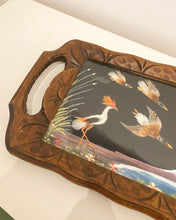Load image into Gallery viewer, Vintage Wood Carved Tray with Real Feather Birds
