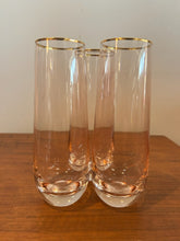 Load image into Gallery viewer, Vintage Mid Century Blush Pink Gold Rim Champagne Flutes Set of 8