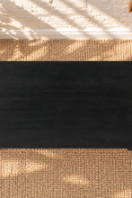 Load image into Gallery viewer, Callan rectangular solid acacia dining table in natural black with visible wood grain, clean edges and substantial square legs.