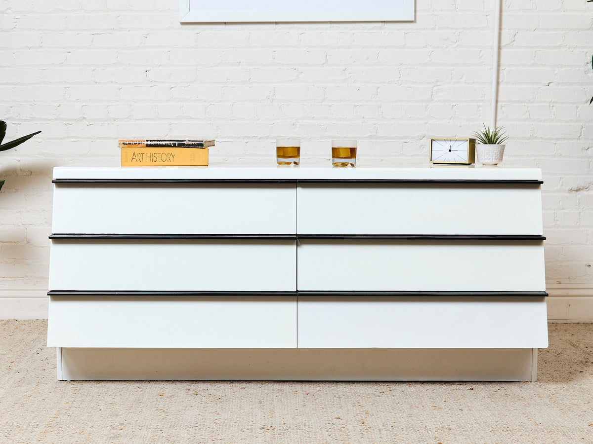 White Lacquer Dresser with Black Trim