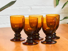 Load image into Gallery viewer, 5 Vintage Dark Amber Goblets