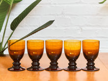 Load image into Gallery viewer, 5 Vintage Dark Amber Goblets