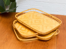 Load image into Gallery viewer, Vintage Bamboo and Wood Lap Tray 1980s Serving Tray Elegant Woven Design