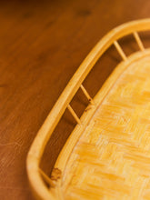 Load image into Gallery viewer, Vintage Bamboo and Wood Lap Tray 1980s Serving Tray Elegant Woven Design