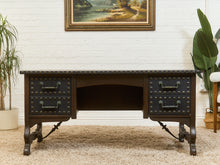 Load image into Gallery viewer, Spanish Revival Studded Leather and Wood Executive Desk