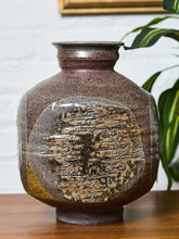 Load image into Gallery viewer, Red and Blue Reactive Glaze and Sand Finished Ceramic Vase