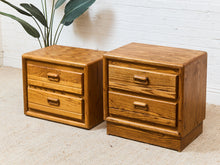 Load image into Gallery viewer, Vintage Oak BoHo Nightstands Pair