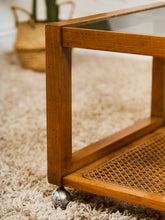 Load image into Gallery viewer, 1970’s Smoked Glass Side Table with Caning