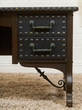 Load image into Gallery viewer, Spanish Revival Studded Leather and Wood Executive Desk
