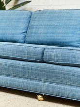 Load image into Gallery viewer, Blue Rolled Arm Vintage Sofa