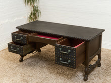 Load image into Gallery viewer, Spanish Revival Studded Leather and Wood Executive Desk