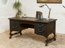 Load image into Gallery viewer, Spanish Revival Studded Leather and Wood Executive Desk