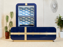 Load image into Gallery viewer, 1970’s Italian 2 Piece Post Modern Blue and Gold Hutch with Plinth Base