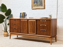Load image into Gallery viewer, Restored Vintage Mid Century Modern Brown Double Door 6 Drawer Dresser