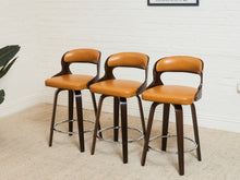 Load image into Gallery viewer, Curved Barstool in Caramel Brown Fabric