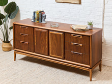 Load image into Gallery viewer, Restored Vintage Mid Century Modern Brown Double Door 6 Drawer Dresser