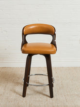 Load image into Gallery viewer, Curved Barstool in Caramel Brown Fabric