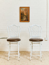 Load image into Gallery viewer, Pair of Chippendale Vintage Bamboo Counter Stools