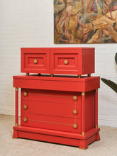 Load image into Gallery viewer, Vintage Mid Century Highboy Robot Dresser in Poppy Red Orange