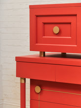 Load image into Gallery viewer, Vintage Mid Century Highboy Robot Dresser in Poppy Red Orange