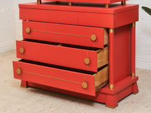 Load image into Gallery viewer, Vintage Mid Century Highboy Robot Dresser in Poppy Red Orange
