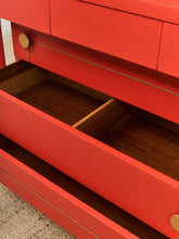 Load image into Gallery viewer, Vintage Mid Century Highboy Robot Dresser in Poppy Red Orange