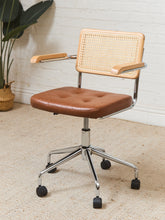 Load image into Gallery viewer, Blonde Rattan and Brown Seat Office Chair