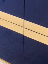 Load image into Gallery viewer, 1970’s Italian 2 Piece Post Modern Blue and Gold Hutch with Plinth Base