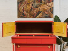 Load image into Gallery viewer, Vintage Mid Century Highboy Robot Dresser in Poppy Red Orange