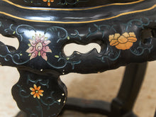 Load image into Gallery viewer, Vintage Black Lacquered Chinese Drum Table or Stool with Floral and Bird Motif