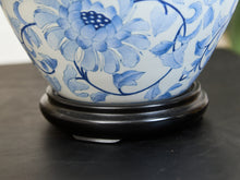 Load image into Gallery viewer, Blue and White Floral Ceramic Table Lamp with Charcoal Shade