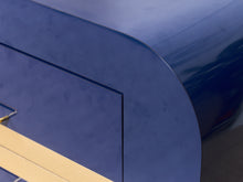Load image into Gallery viewer, 1970’s Italian 2 Piece Post Modern Blue and Gold Hutch with Plinth Base
