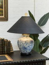 Load image into Gallery viewer, Blue and White Floral Ceramic Table Lamp with Charcoal Shade