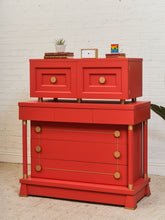 Load image into Gallery viewer, Vintage Mid Century Highboy Robot Dresser in Poppy Red Orange